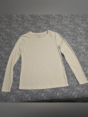 Nine West Ribbed Knit Long Sleeve T-Shirt Ivory Women's S